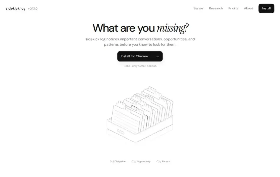 Screenshot preview of the actual Sidekick Log homepage